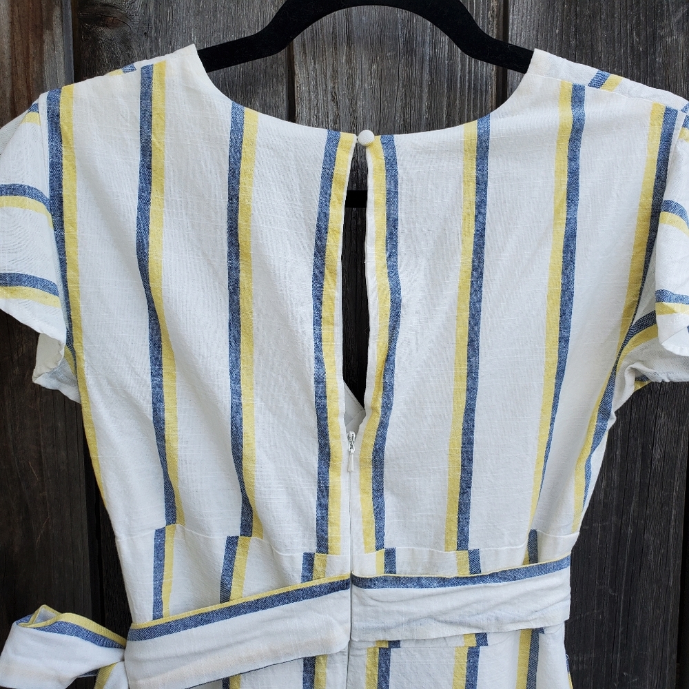 J.O.A Striped Ruffle Faux Wrap Midi Dress - Picture 6 of 8